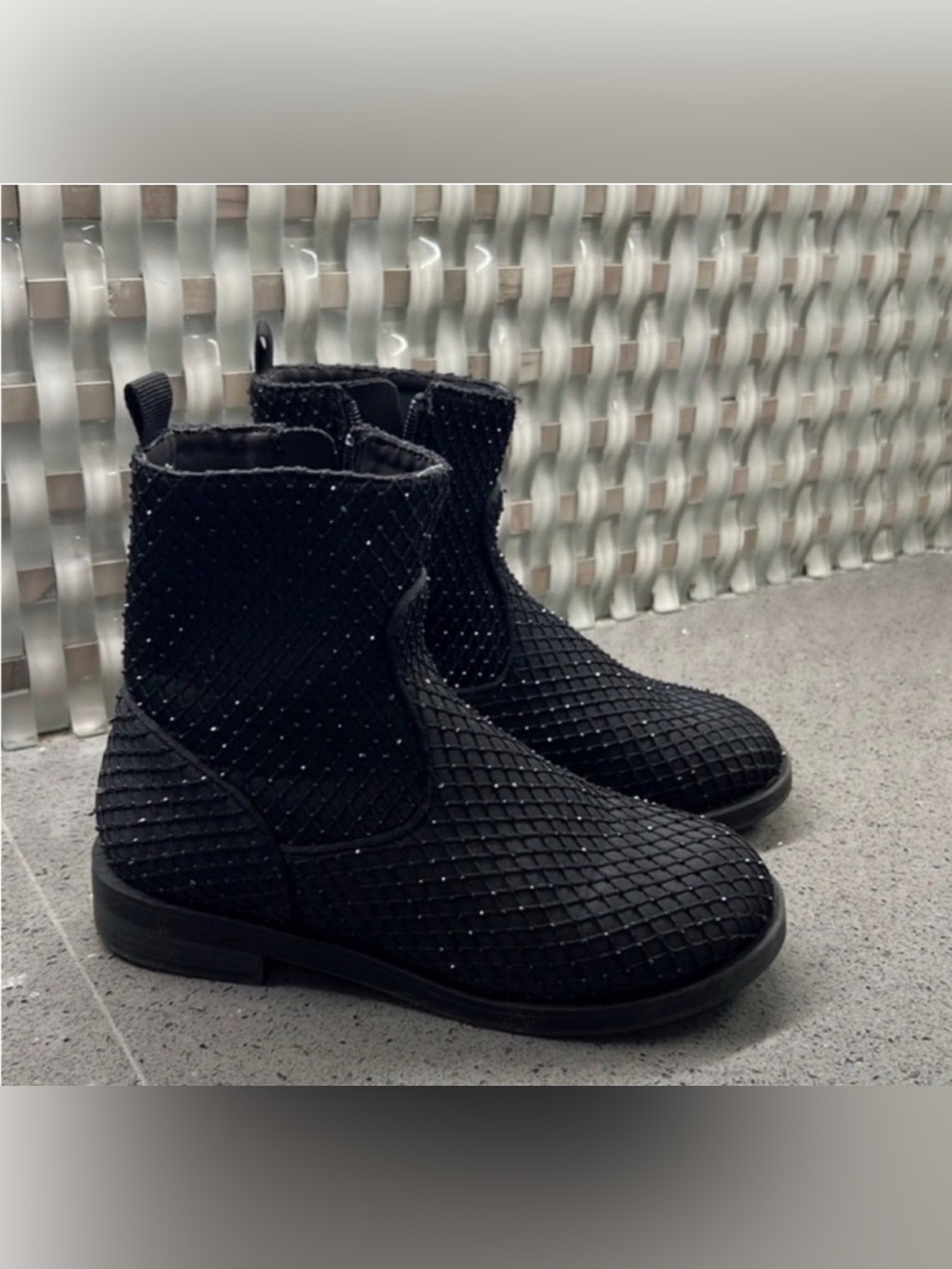 ZARA kids Black Quilted Ankle Boots with Sparkle Detail size34 US 3